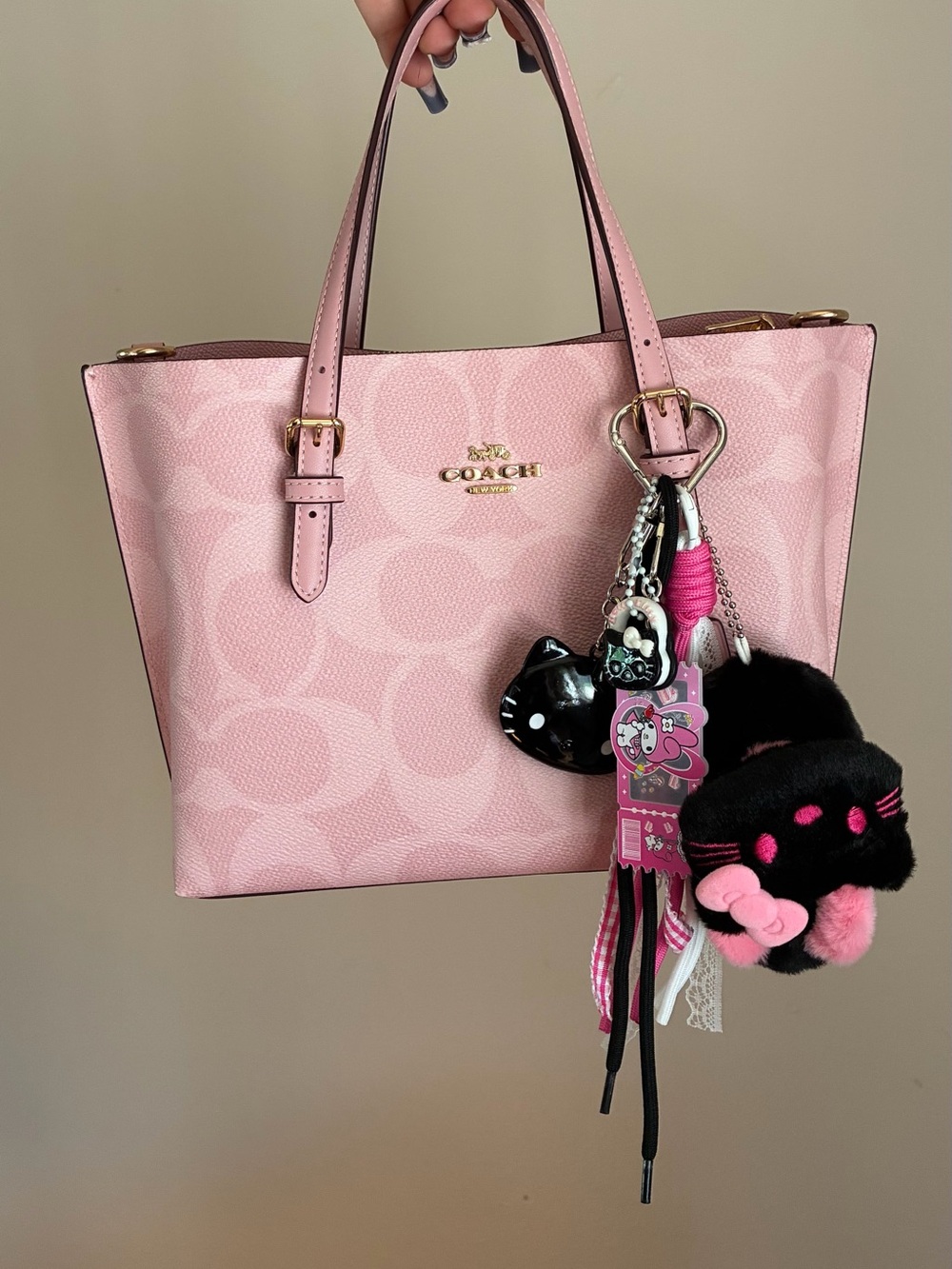 Black & Pink Plush Hello Kitty Slipper Keychain Bag Charm